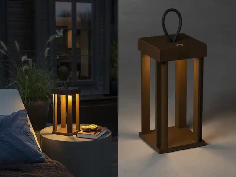 Finale Aktion Konstsmide LED Akku Outdoor Laterne CANNES per USB aufladbar, Rostoptik Höhe 42cm