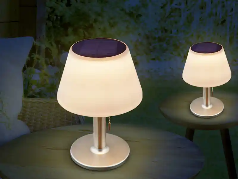 meineWunschleuchte Solar Tischleuchten 2er Set mit Zugschalter, Lampenschirm weiß Höhe 28cm Meistverkauft
