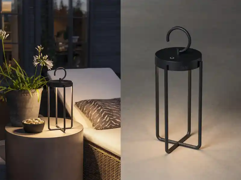 Konstsmide LED Outdoor Laterne MANOROLA USB aufladbar für Boden & Tisch, Schwarz Höhe 39cm Finale Aktion