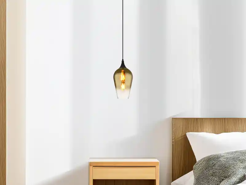 meineWunschleuchte Kleine LED Pendelleuchte 1-flammig Glas Lampenschirm Gold, Ø 18cm Must-Have