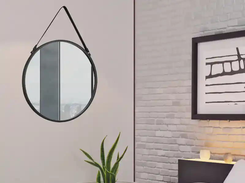 Schnäppchen MIRRORS AND MORE Wandpiegel CORNELIA rund Metallrahmen Schwarz zum Aufhängen Ø 55cm
