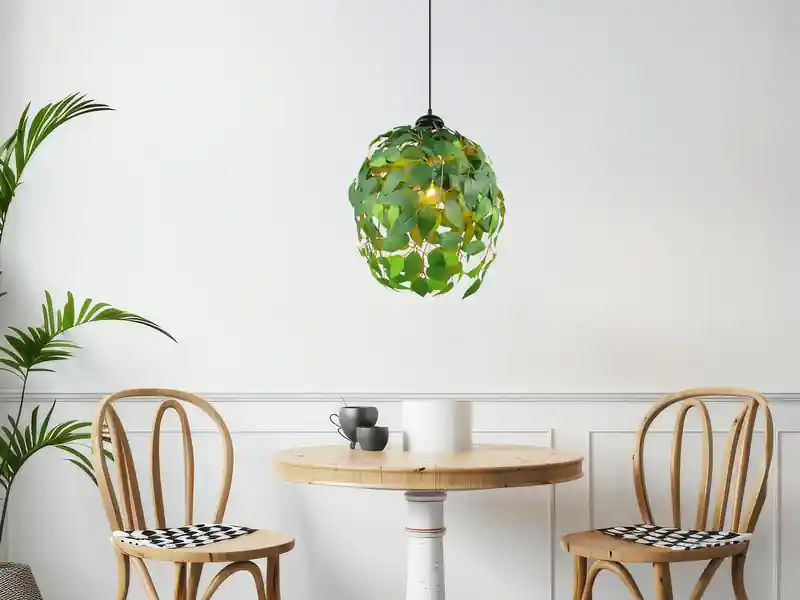 meineWunschleuchte LED Pendelleuchte mit Blätter Lampenschirm in Grün, Ø 38cm Echt