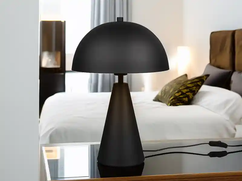 Trio Leuchten Große Tischleuchte ALFIE in Pilzform aus Metall Schwarz, Höhe 43cm Meistverkauft