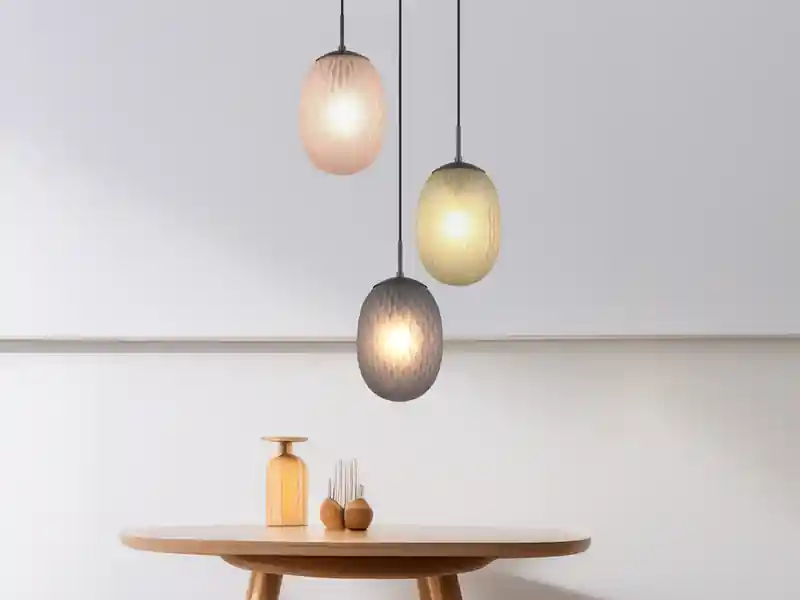 Trio Leuchten Pendelleuchte FACETTE 3-flammig mit farbigen ovalen Glasschirmen, Ø 43cm Schnäppchen