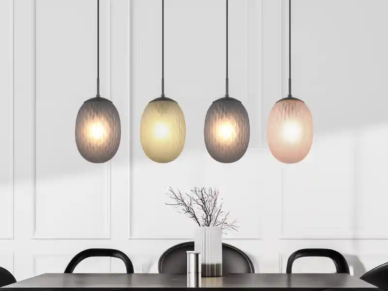 Trio Leuchten Pendelleuchte FACETTE 4-flammig mit farbigen ovalen Glasschirmen, B: 117cm Neue Ware