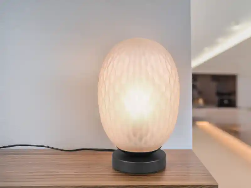 meineWunschleuchte LED Tischleuchte mit ovalem Glasschirm Bernsteinfarbig, Höhe 28cm Mega-Angebot