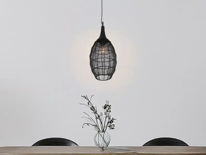 Trio Leuchten Pendelleuchte SORAYA mit Drahtgeflecht Lampenschirm Oval Schwarz, Ø 26cm Nur Für Kurze Zeit