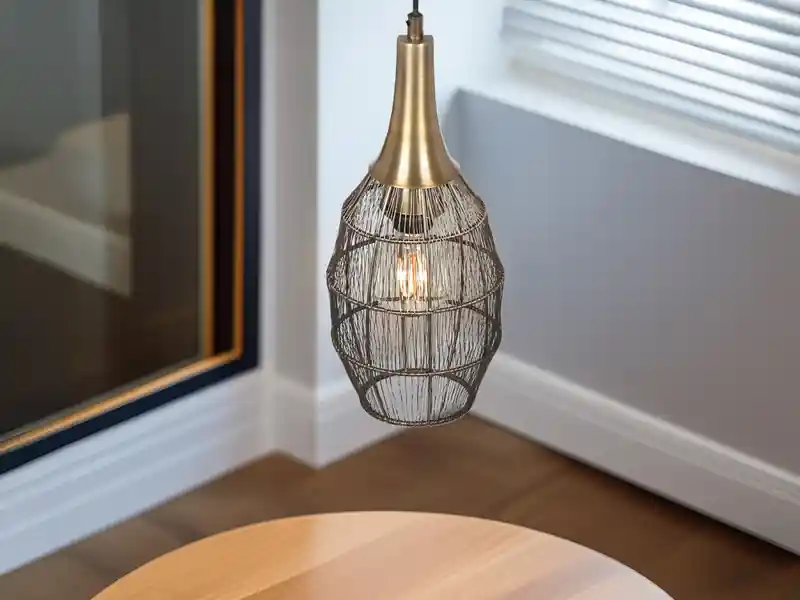 Solange Der Vorrat Reicht Trio Leuchten Pendelleuchte SORAYA mit Drahtgeflecht Lampenschirm Oval Altmessing, Ø 26cm