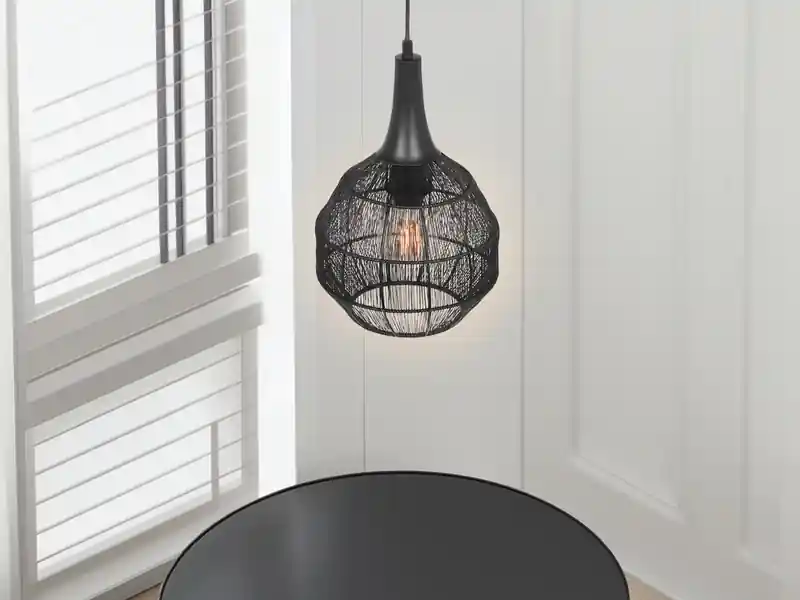 Heißes Angebot meineWunschleuchte LED Pendelleuchte mit Drahtgeflecht Lampenschirm Schwarz, Ø 26cm