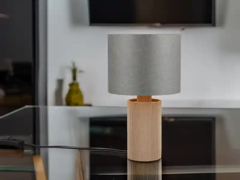 Schnäppchen Trio Leuchten Tischleuchte CANIO aus recycelter Pappe und Bambus, Höhe 28cm