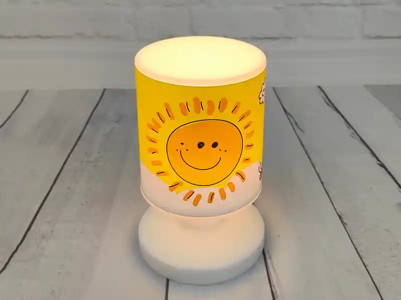 Niermann LED Akku Tischleuchte Motiv Sonne und Schmetterling per USB aufladbar, Höhe 20cm Geprüft