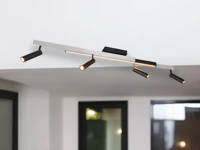 Nur Für Kurze Zeit Trio Leuchten Ausziehbarer LED Deckenstrahler ZENO 4 Spots Schwarz Silber, max. Breite 133cm