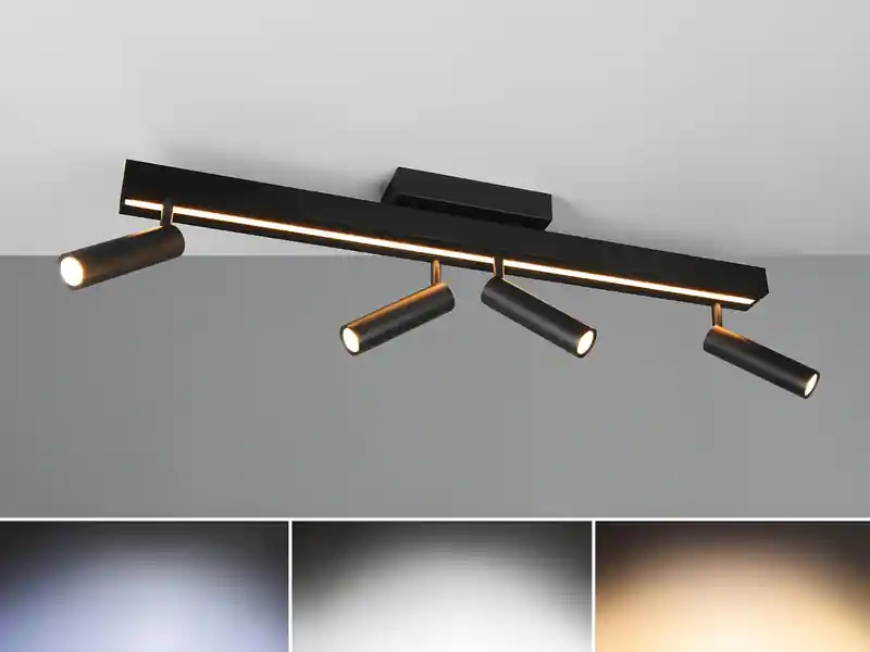 Neu Im Sortiment Trio Leuchten Ausziehbarer LED Deckenstrahler ZENO mit 4 Spots Schwarz max. Breite 133cm