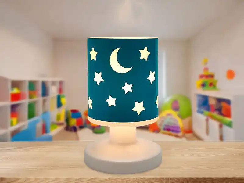 Gratis Versand Niermann LED Akku Tischleuchte Petrol mit Mond & Sternen per USB aufladbar, Höhe 20cm
