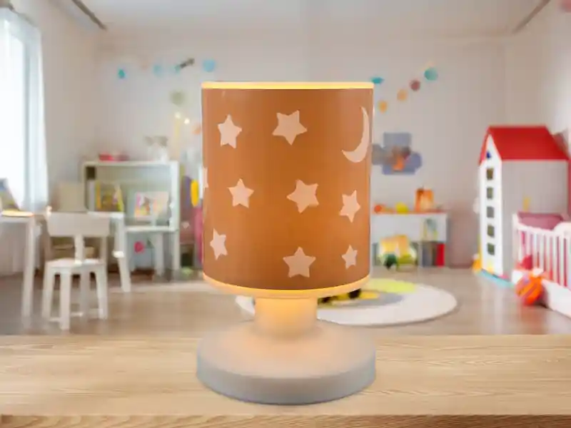 Niermann LED Akku Tischleuchte Pfirsichfarben Mond & Sterne per USB aufladbar, Höhe 20cm Billig