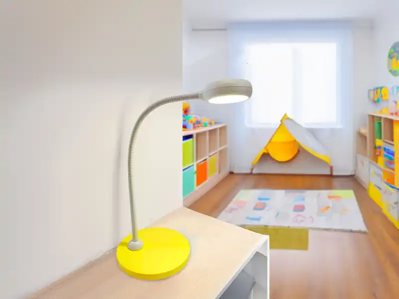 Bestpreis Niermann Kinder Schreibtischleuchte Sonnengelb-Grau mit Flexarm, Höhe 43cm
