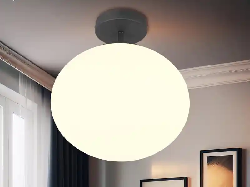 meineWunschleuchte Kleine Retro LED Deckenleuchte Schwarz mit Glaskugel, Ø 30cm Preisreduziert