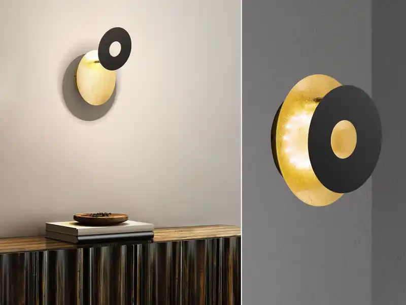 Fischer & Honsel LED Wandleuchte HENNES Schwarz Gold oval, Ring verstellbar, Höhe 18cm Garantierte Lieferung