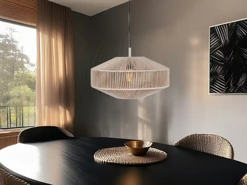 Trio Leuchten Boho Pendelleuchte SVEA Lampenschirm aus Baumwolle Beige, Ø 46cm Knallerangebot