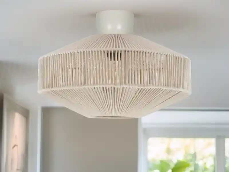 meineWunschleuchte Boho LED Deckenleuchte Lampenschirm aus Baumwolle Beige, Ø 46cm Zertifiziert
