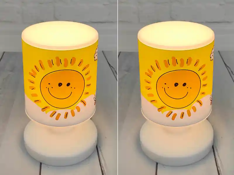 meineWunschleuchte 2er Set Akku Tischleuchte Sonne und Schmetterling, per USB aufladbar, Höhe 20cm Neuheit