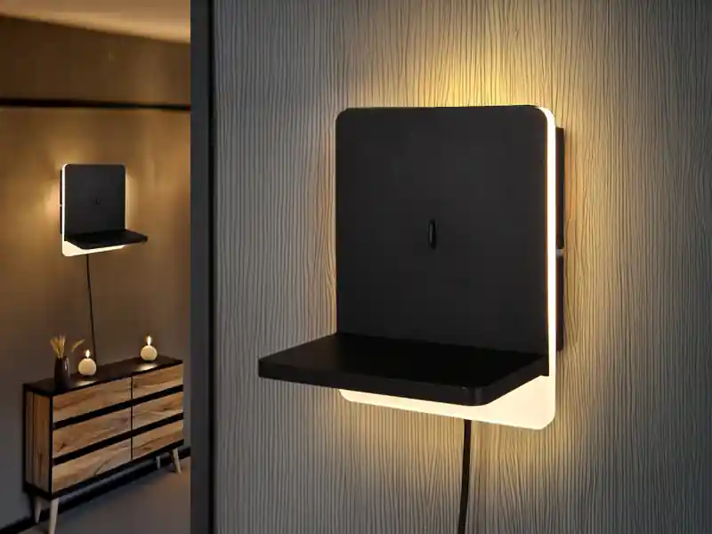 meineWunschleuchte 2er Set LED Wandleuchten Schwarz mit Stecker, Schalter & Ladefunktion, Höhe 20cm Beliebt