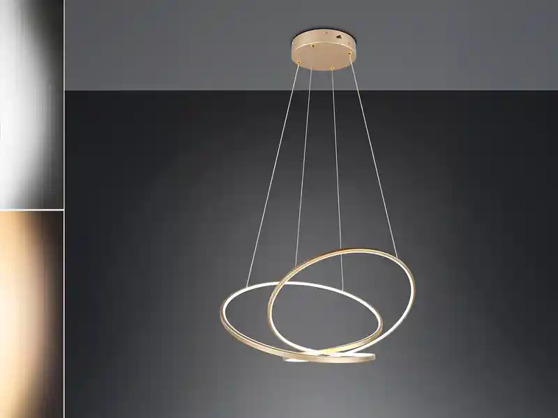 Neu Trio Leuchten Große dimmbare LED Pendelleuchte DARVIN in Gold, Breite 84cm
