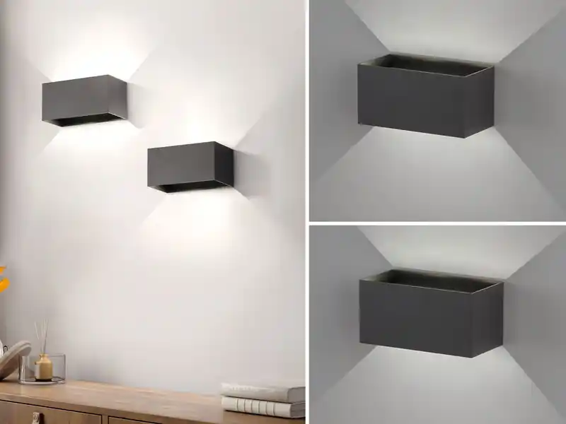 Geprüft meineWunschleuchte 2er SET LED Updown Wandlampen Schwarz für Innen & Außen, Breite 20cm