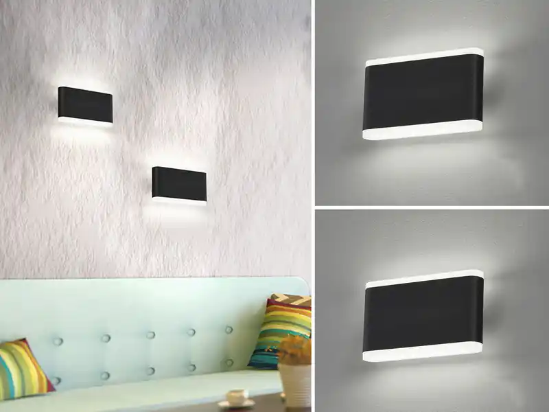 Günstig meineWunschleuchte 2er SET flache LED Wandlampen Schwarz für Innen & Außen, Breite 17,5cm