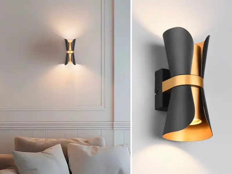 Direkt Vom Hersteller meineWunschleuchte LED Wandlampe Schwarz Gold mit Updown Lichtaustritt, Höhe 21cm