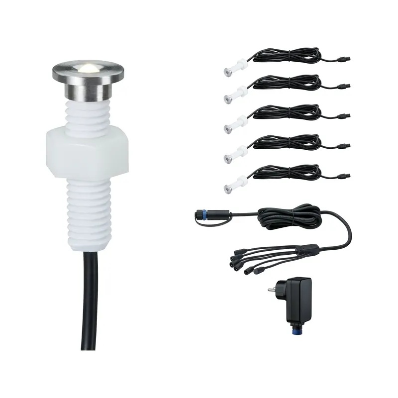 Schneller Versand Plug & Shine LED Bodeneinbauleuchte MicroPen II Basisset IP67 3000K 5x0,2W 21VA Silber