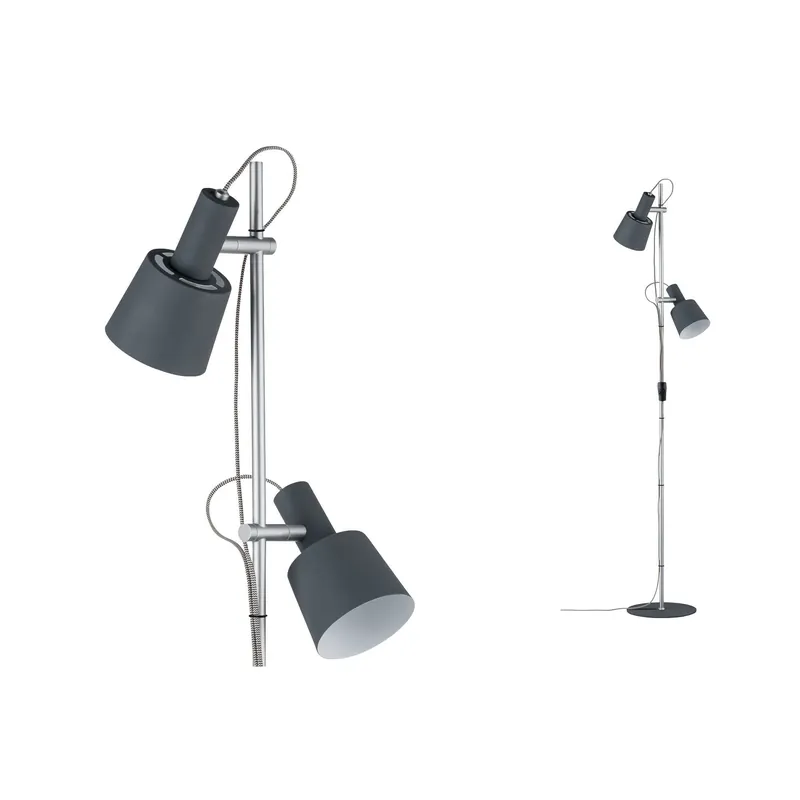 Neordic Stehleuchte Haldar E14 max. 2x20W Dunkelgrau/Chrom matt Metall Gratis Versand