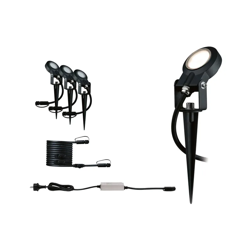 Zertifiziert Plug & Shine LED Gartenstrahler Sting Basisset IP67 3000K 3x6,4W 75VA Anthrazit