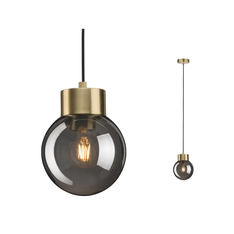 Neordic Pendelleuchte Linja E27 max. 20W Rauchglas/Messing gebürstet dimmbar Spiegel/Glas/Metall Gratis Versand