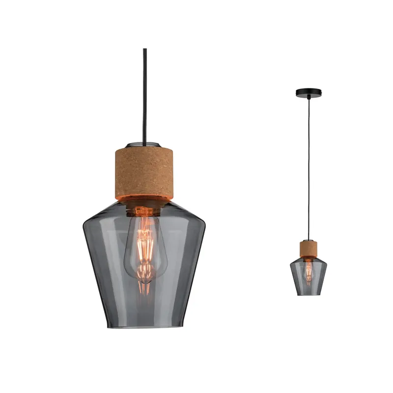 Neordic Pendelleuchte Edla E27 max. 20W Rauchglas/Kork/Schwarz dimmbar Glas/Kork/Metall Neu