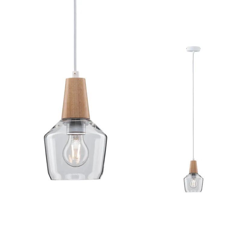 Top-Preis Neordic Pendelleuchte Ylvie E27 max. 20W Holz/Klar dimmbar Holz/Glas