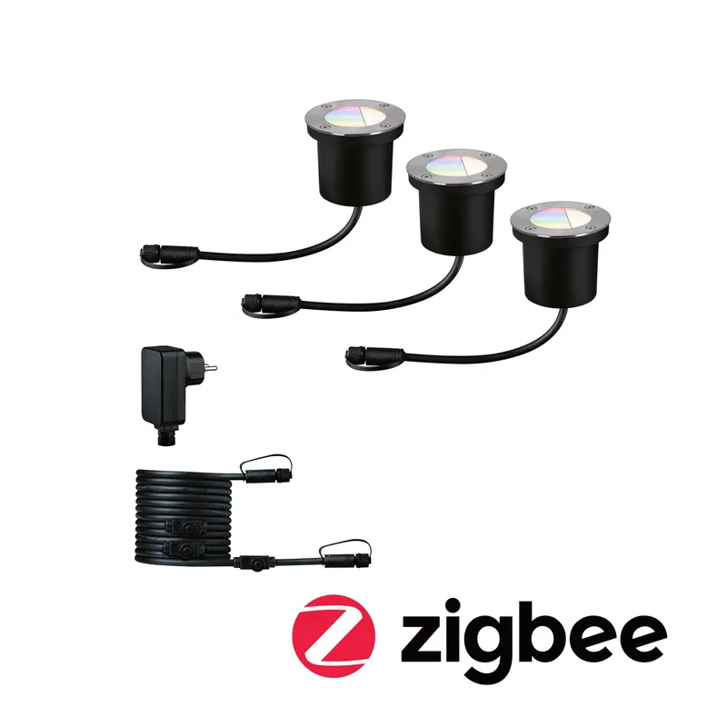 Plug & Shine LED Bodeneinbauleuchte Smart Home Zigbee 3.0 RGBW Basisset IP67 RGBW+ 3x3,7W Silber Schnäppchen