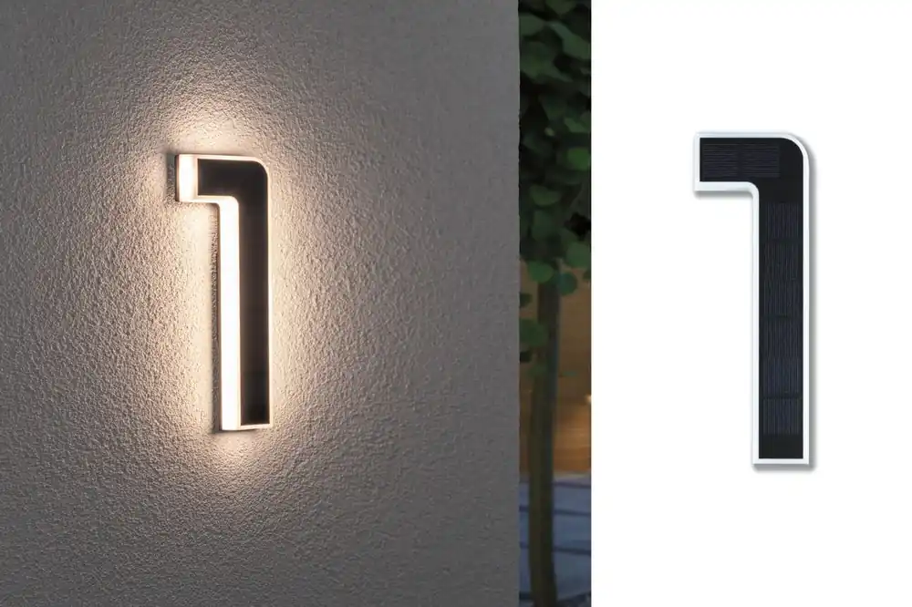 Solar LED Hausnummernleuchte Nummer 1 IP44 3000K 6lm Schwarz Nur Heute