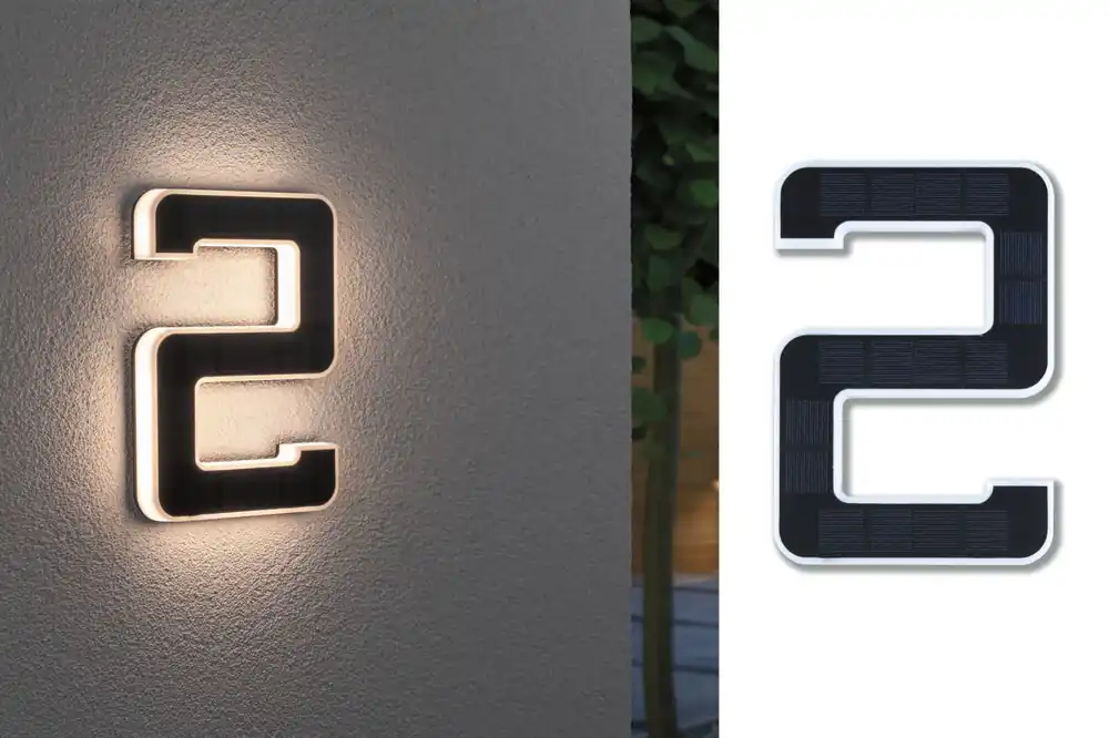 Neu Im Sortiment Solar LED Hausnummernleuchte Nummer 2 IP44 3000K 6lm Schwarz