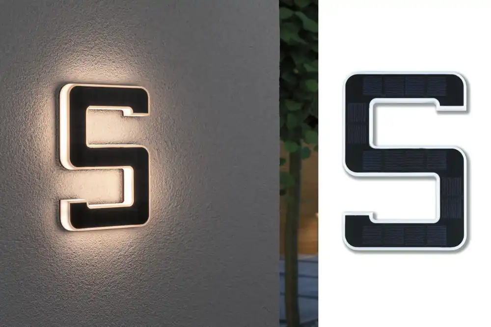Begrenztes Angebot Solar LED Hausnummernleuchte Nummer 5 IP44 3000K 6lm Schwarz