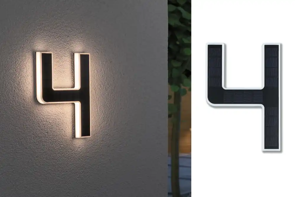 Solar LED Hausnummernleuchte Nummer 4 IP44 3000K 6lm Schwarz Preiswert