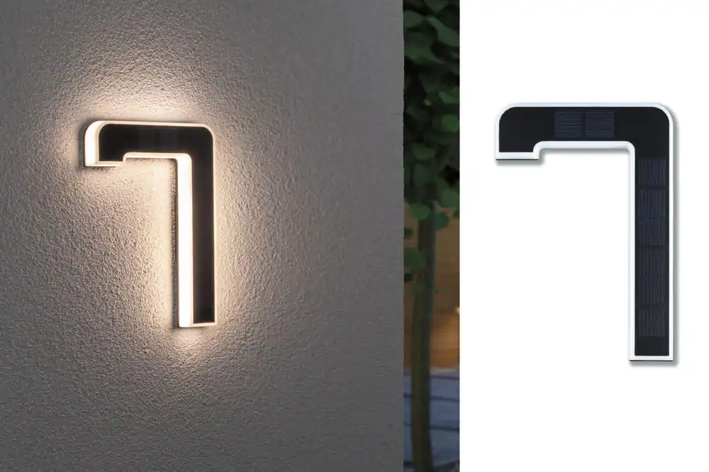 Geprüft Solar LED Hausnummernleuchte Nummer 7 IP44 3000K 6lm Schwarz