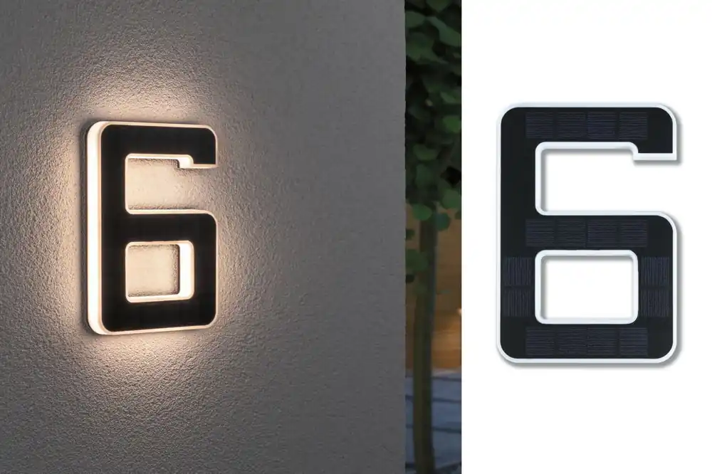 Solar LED Hausnummernleuchte Nummer 6 IP44 3000K 6lm Schwarz Nur Heute