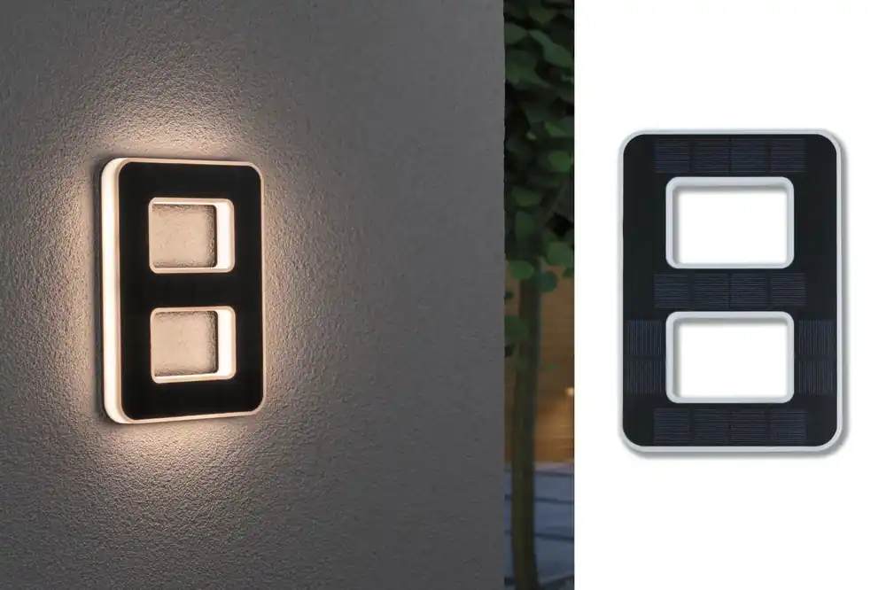 Solar LED Hausnummernleuchte Nummer 8 IP44 3000K 6lm Schwarz Highlight