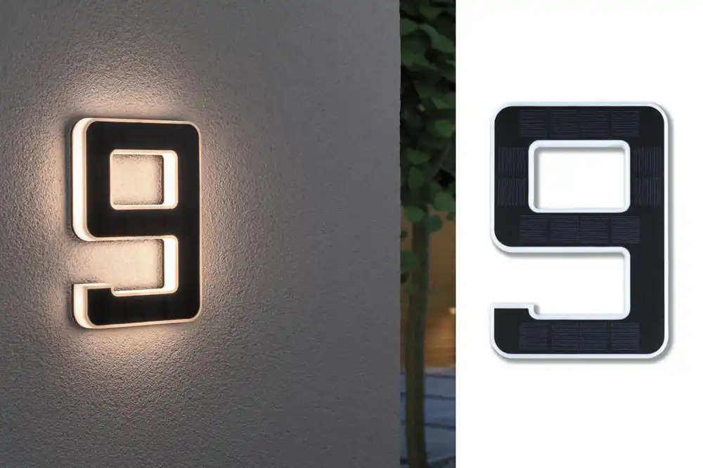 Solar LED Hausnummernleuchte Nummer 9 IP44 3000K 6lm Schwarz Meistverkauft