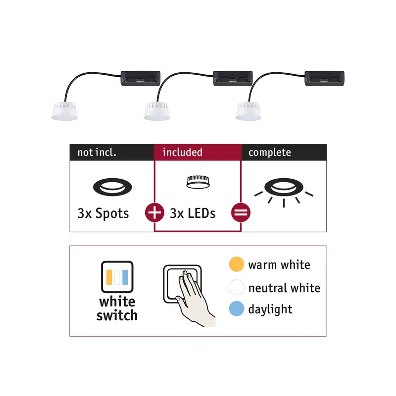 Sonderangebot LED Modul Einbauleuchte Choose 3er-Set White Switch rund 51mm Coin 3x6,5W 3x580lm 230V White Switch Satin