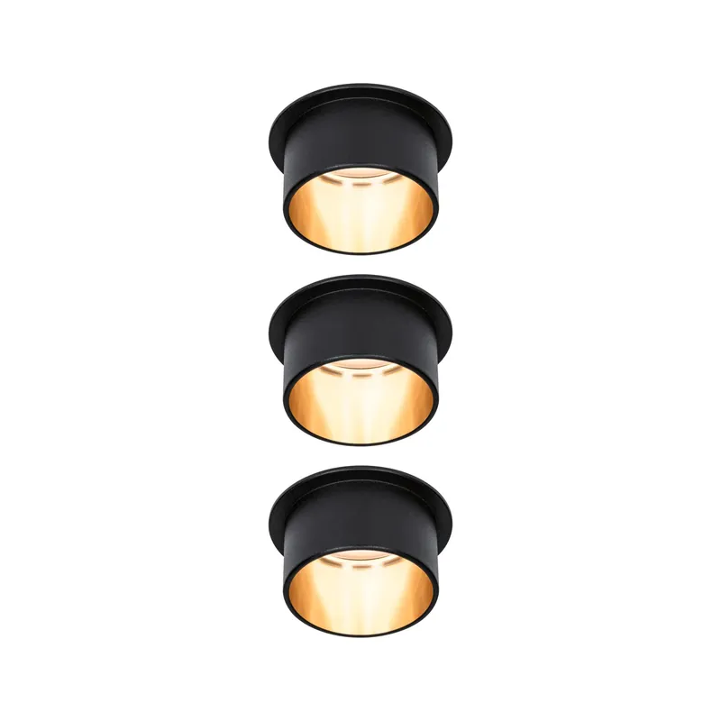 LED Einbauleuchte 3-Step-Dim Gil Basisset IP44 rund 68mm Coin 3x6W 3x470lm 230V dimmbar 2700K Schwarz matt/Gold Top-Seller
