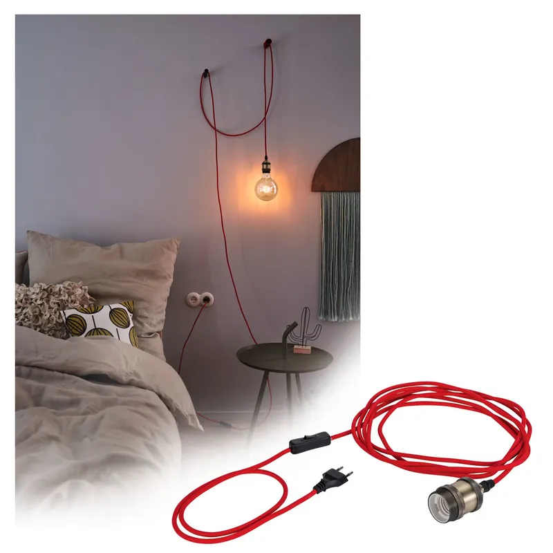 Neordic Pendelleuchte Eldar E27 max. 20W Rot/Nickel gebürstet dimmbar Metall Neuheit