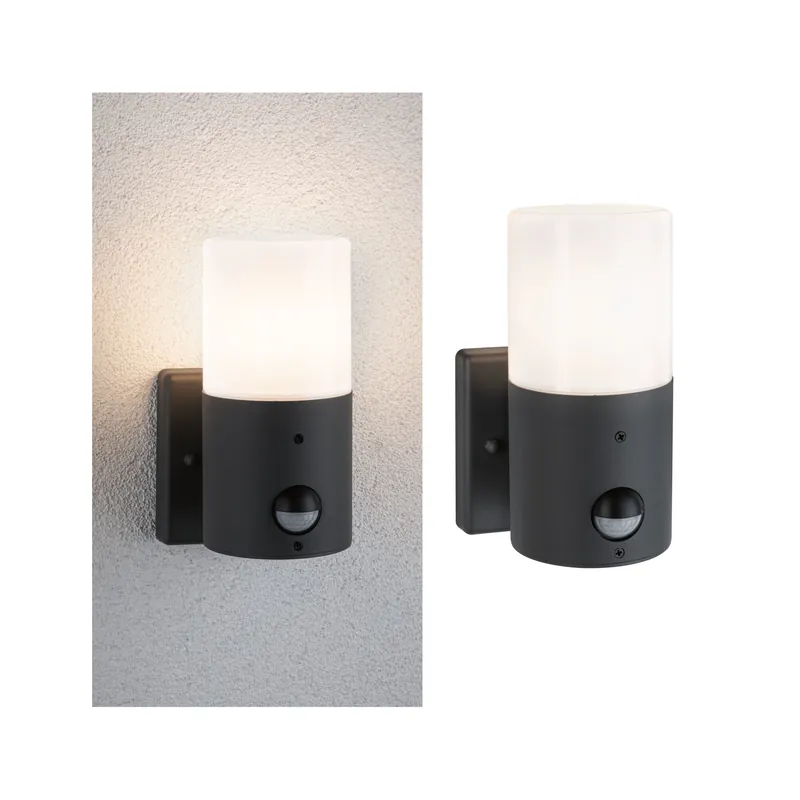 Außenwandleuchte Tubs Dämmerungsgesteuerter Bewegungsmelder (IR) IP44 rund 105x175mm max. 15W 230V Grau matt Metall/Kunststoff Rabatt