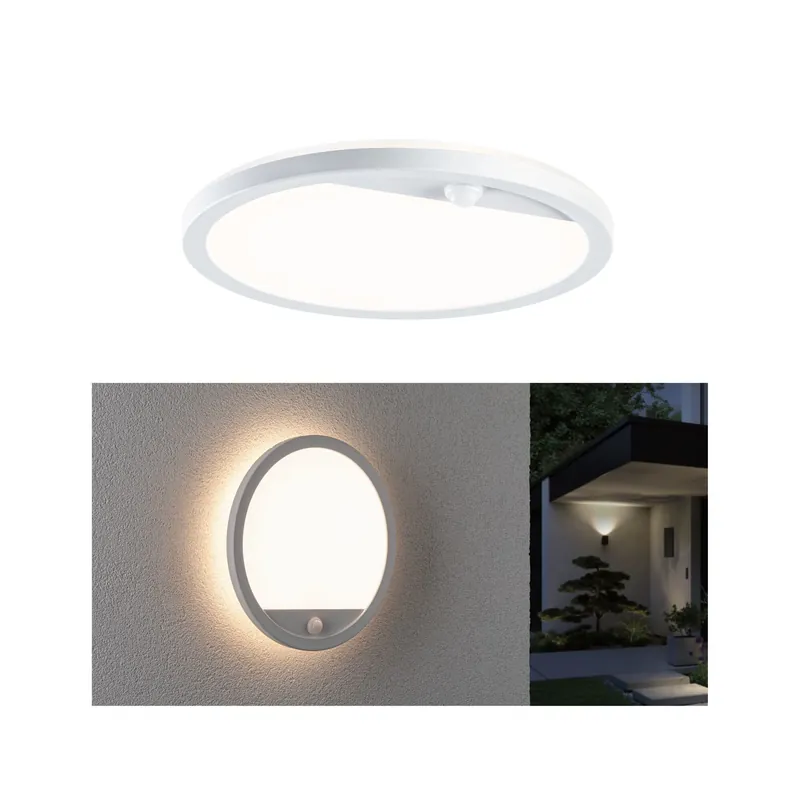 Sofort Bestellen LED Außenpanel Lamina Dämmerungsgesteuerter Bewegungsmelder (IR) seewasserresistent IP44 rund 280mm 3000K 14,5W 1200lm 230V Weiß Kunststoff